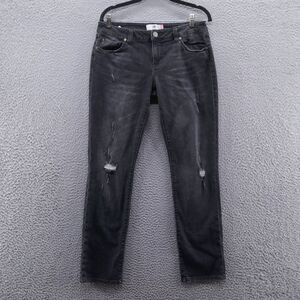 Cabi Womens Slim Boyfriend‎ Jeans 8 Black Faded Denim Distressed Stretch
